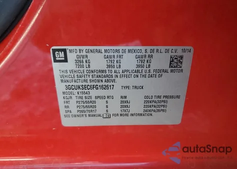 2015 Chevrolet Silverado K1500 Ltz from USA, damaged, VIN 3GCUKSEC6FG162617